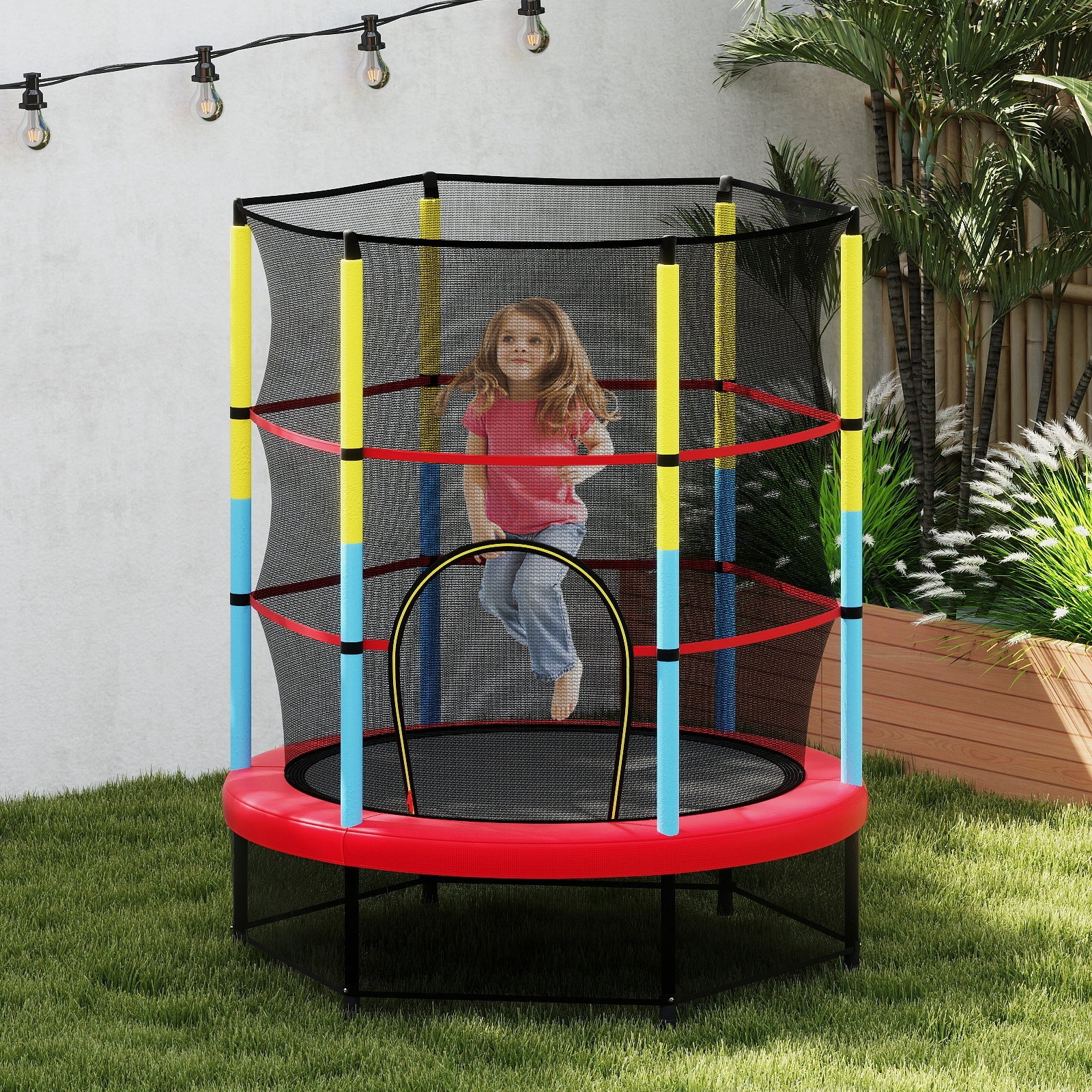 55'' Kids Mini Trampoline with Safety Enclosure Net – Indoor & Outdoor