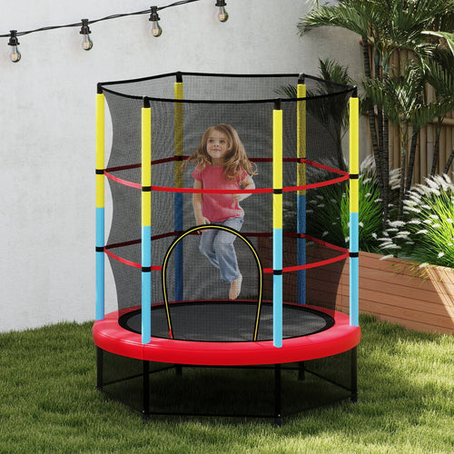 55'' Kids Mini Trampoline with Safety Enclosure Net – Indoor & Outdoor