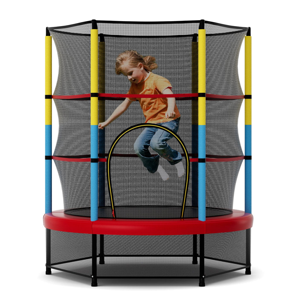 55'' Kids Mini Trampoline with Safety Enclosure Net – Indoor & Outdoor