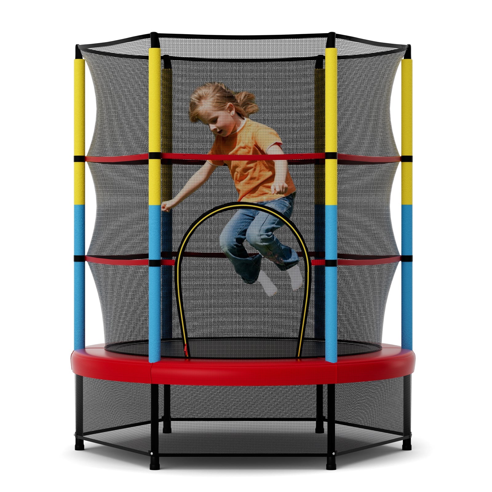55'' Kids Mini Trampoline with Safety Enclosure Net – Indoor & Outdoor