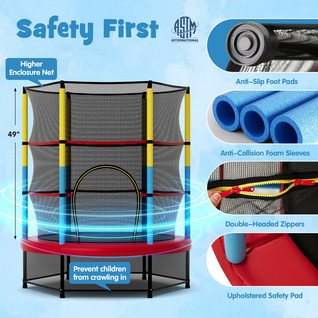 55'' Kids Mini Trampoline with Safety Enclosure Net – Indoor & Outdoor