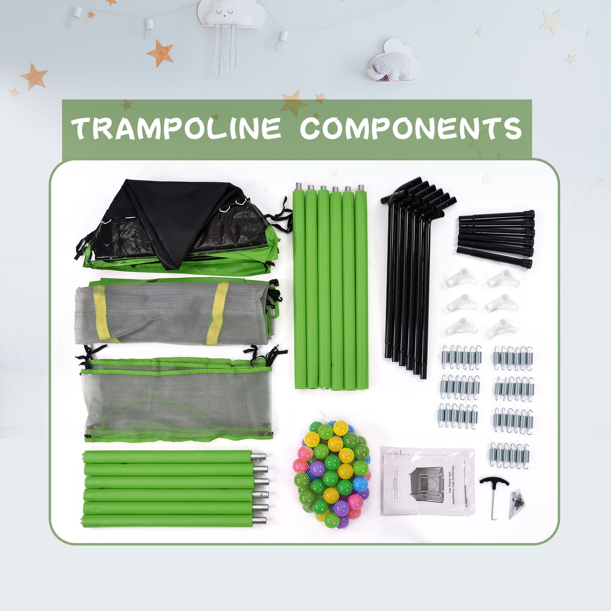 55'' Kids Trampoline with Safety Enclosure Net & Ocean Balls – Indoor Outdoor