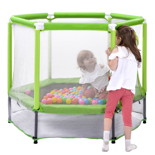 55'' Kids Trampoline with Safety Enclosure Net & Ocean Balls – Indoor Outdoor