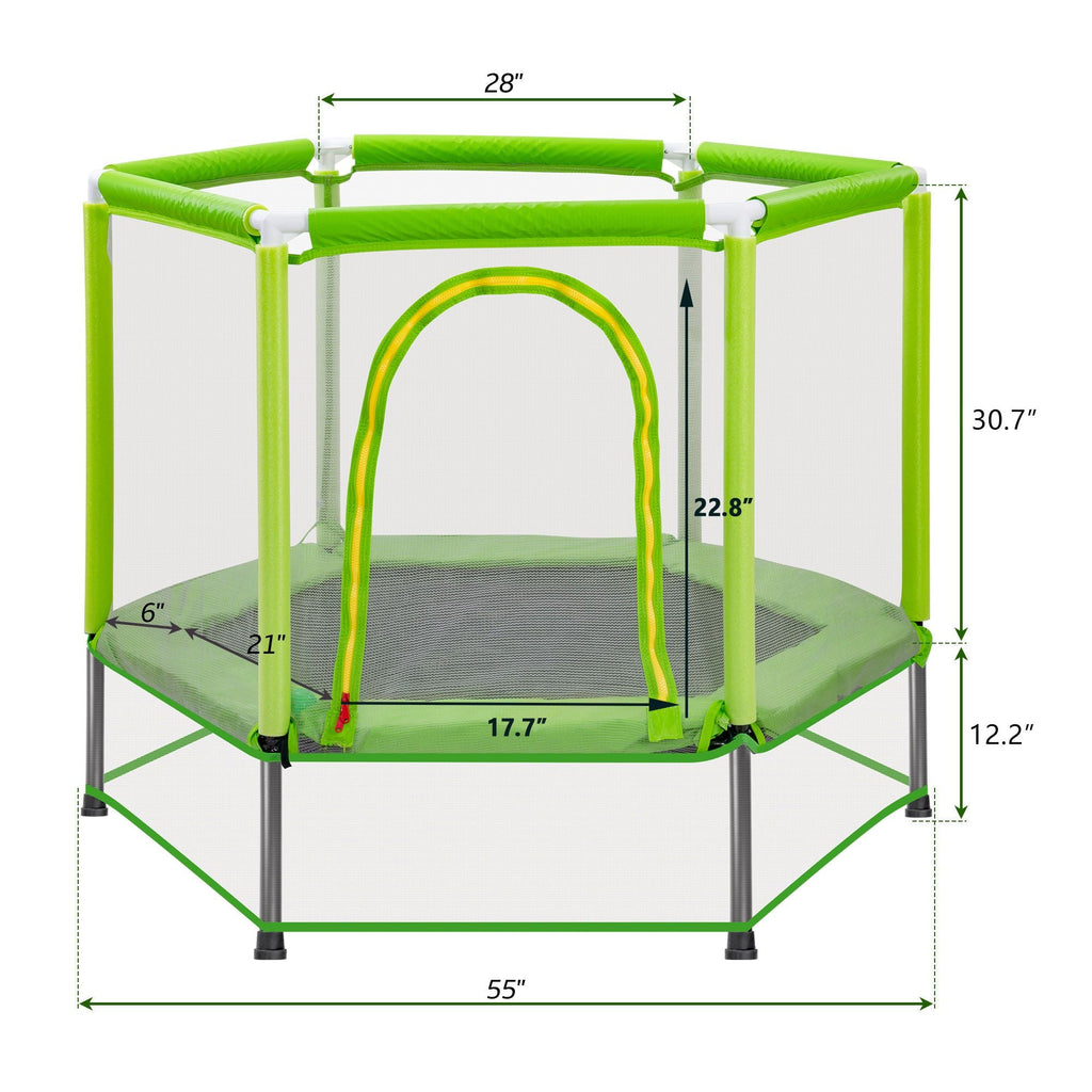 55'' Kids Trampoline with Safety Enclosure Net & Ocean Balls – Indoor Outdoor