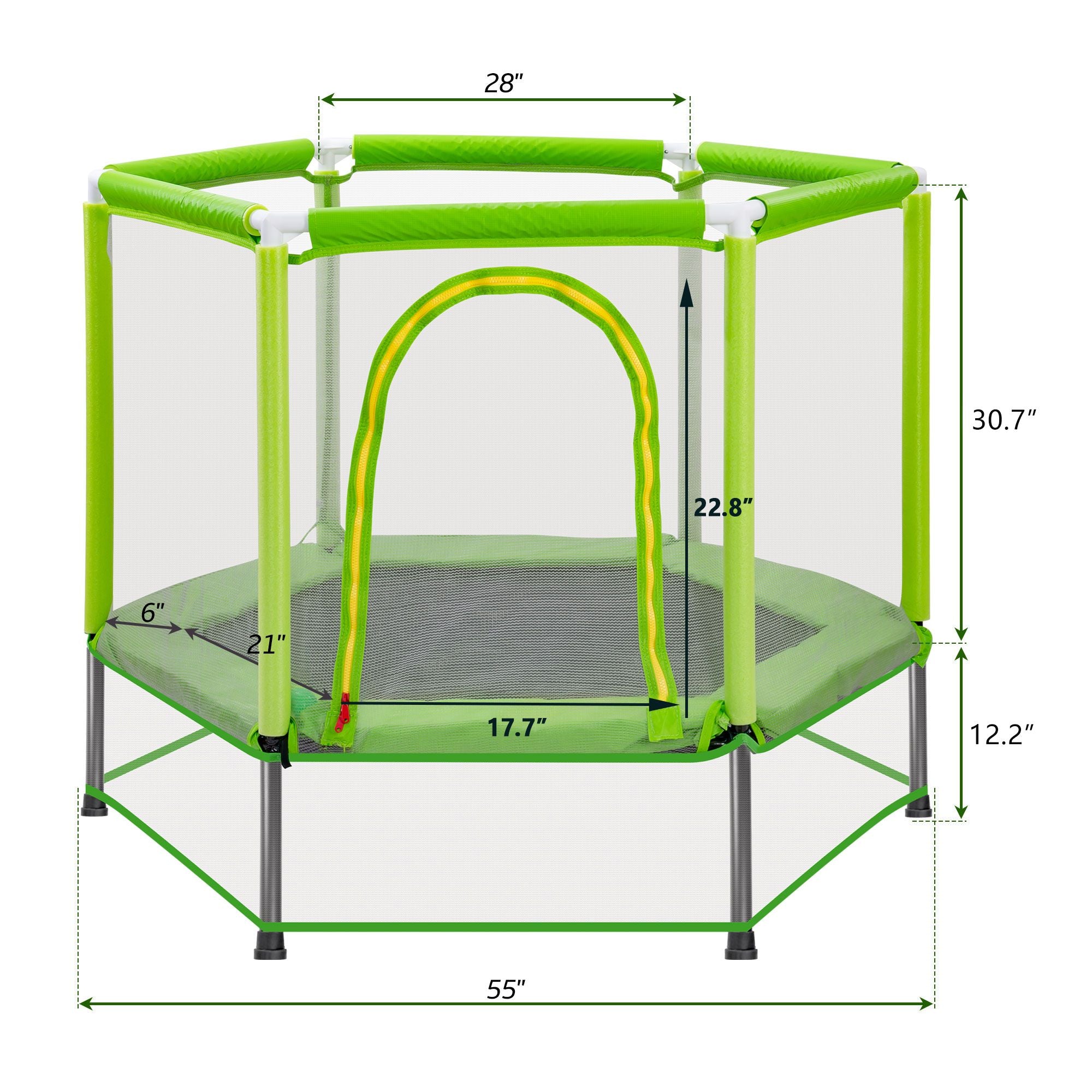 55'' Kids Trampoline with Safety Enclosure Net & Ocean Balls – Indoor Outdoor