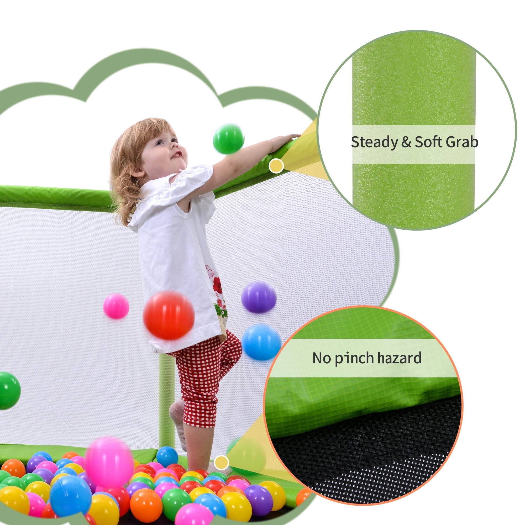 55'' Kids Trampoline with Safety Enclosure Net & Ocean Balls – Indoor Outdoor
