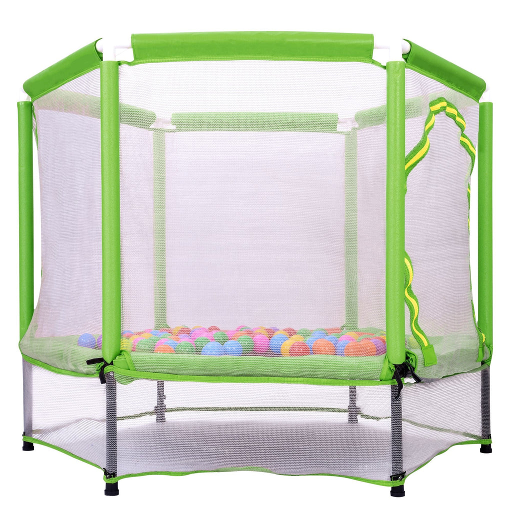 55'' Kids Trampoline with Safety Enclosure Net & Ocean Balls – Indoor Outdoor
