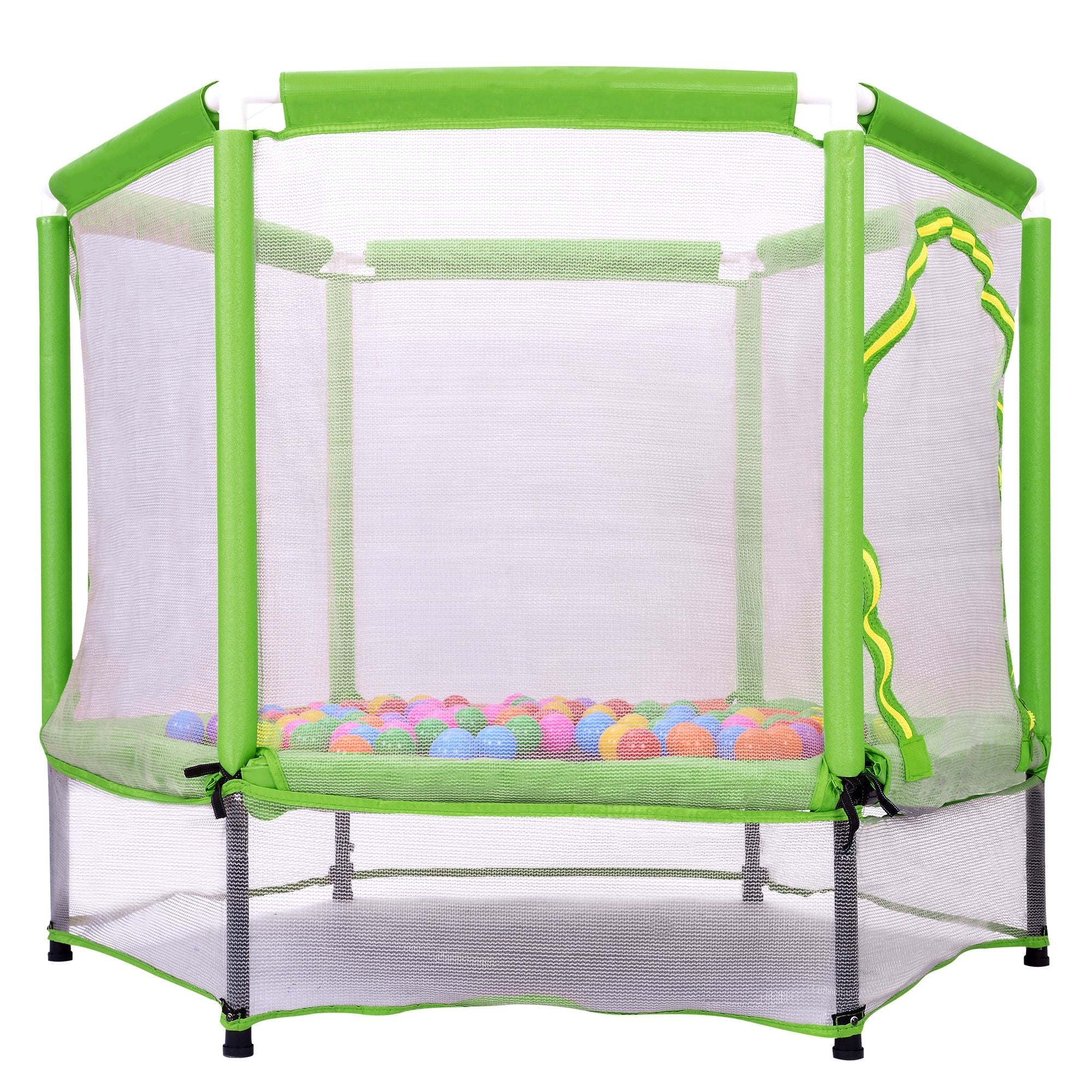 55'' Kids Trampoline with Safety Enclosure Net & Ocean Balls – Indoor Outdoor