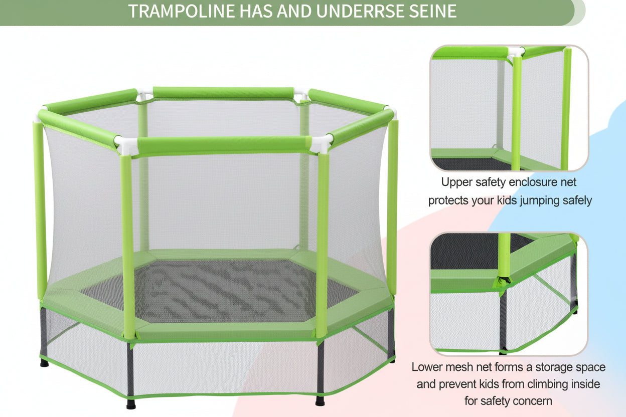 55'' Kids Trampoline with Safety Enclosure Net & Ocean Balls – Indoor Outdoor