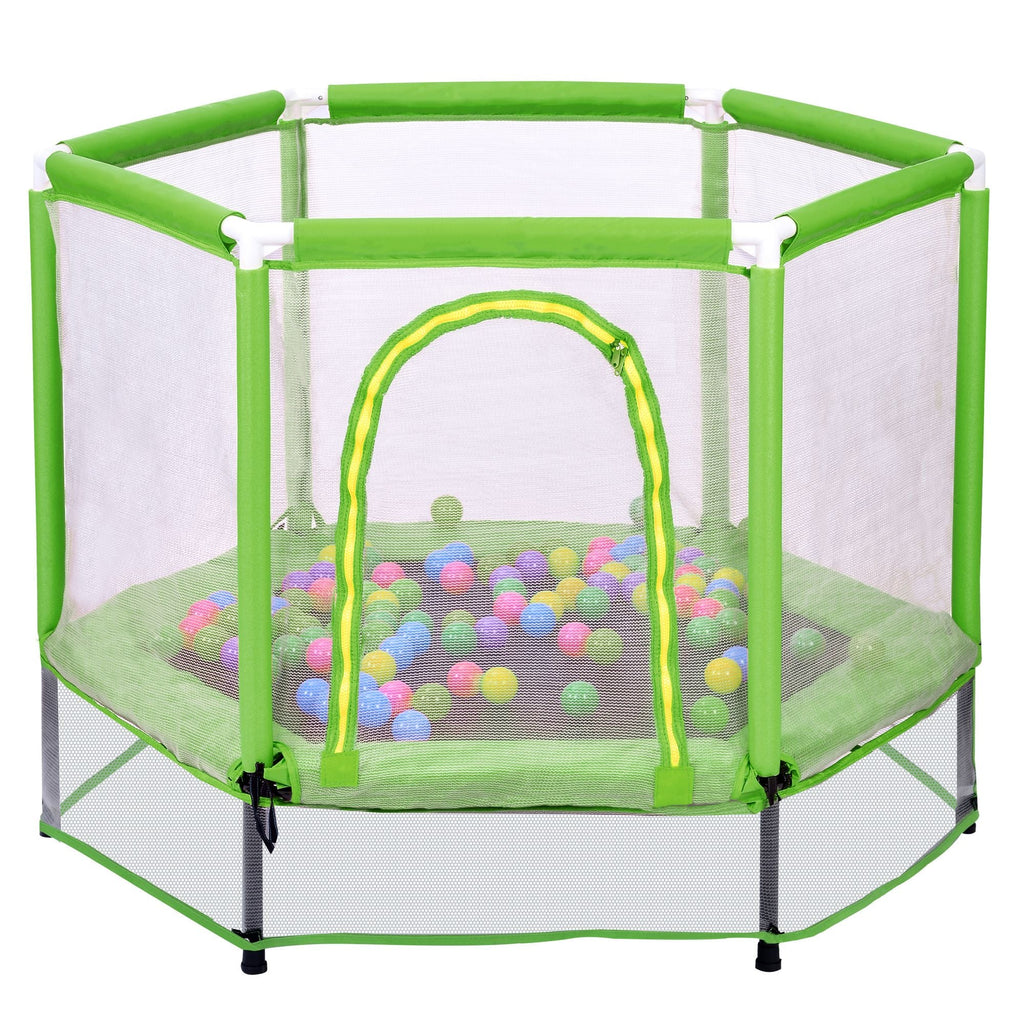 55'' Kids Trampoline with Safety Enclosure Net & Ocean Balls – Indoor Outdoor