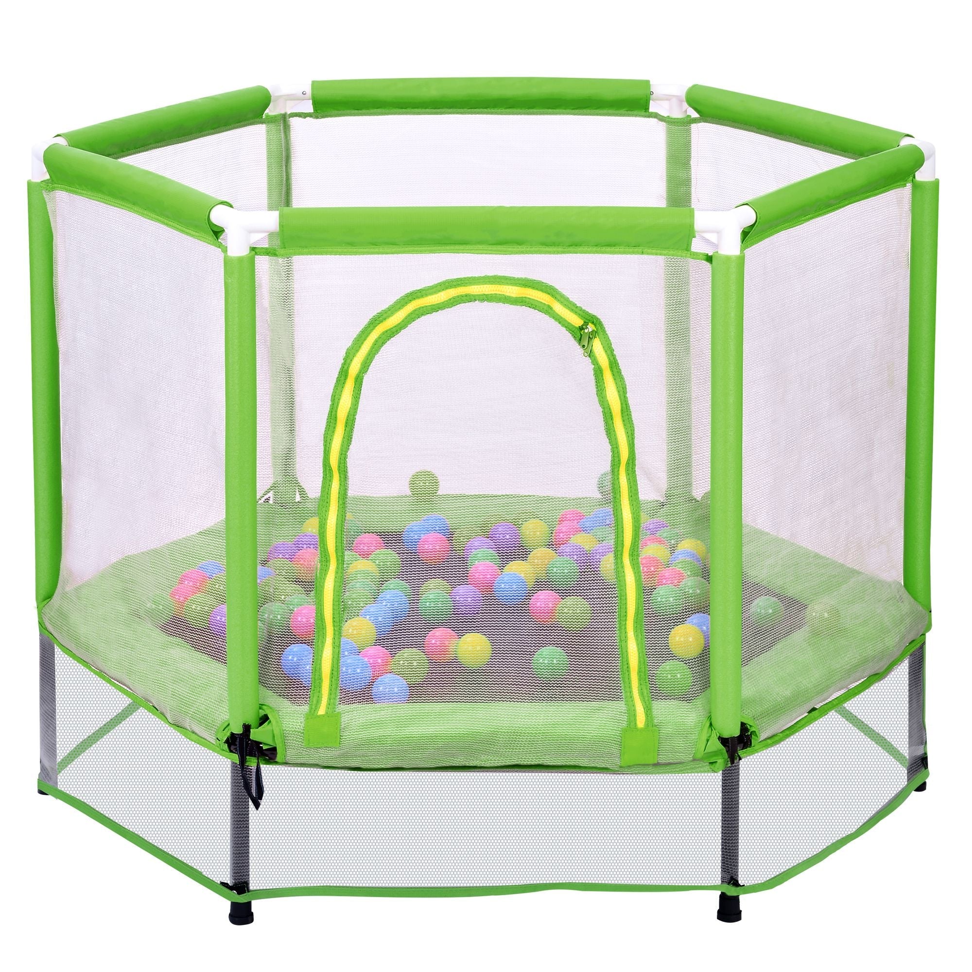 55'' Kids Trampoline with Safety Enclosure Net & Ocean Balls – Indoor Outdoor