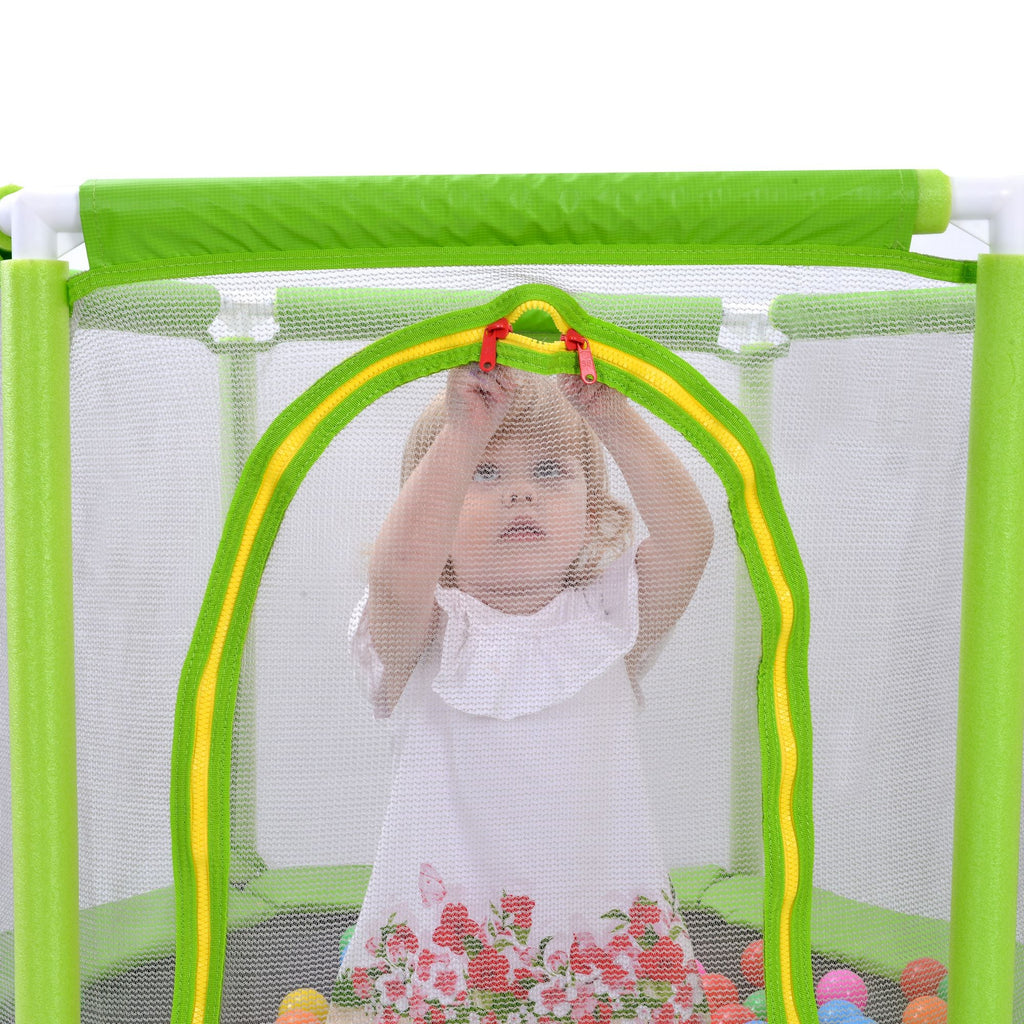 55'' Kids Trampoline with Safety Enclosure Net & Ocean Balls – Indoor Outdoor