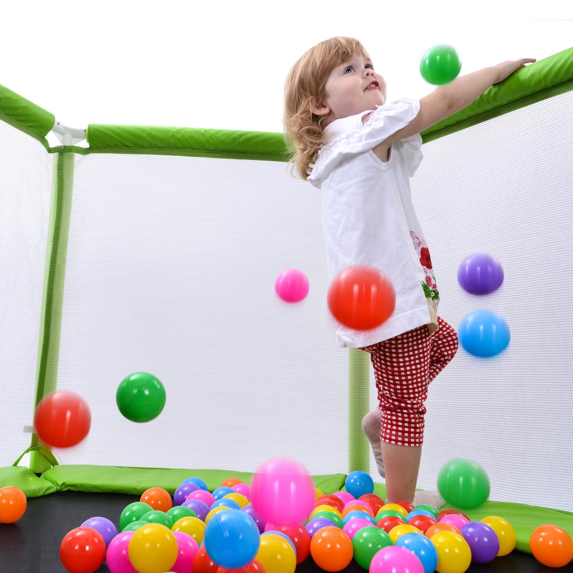 55'' Kids Trampoline with Safety Enclosure Net & Ocean Balls – Indoor Outdoor