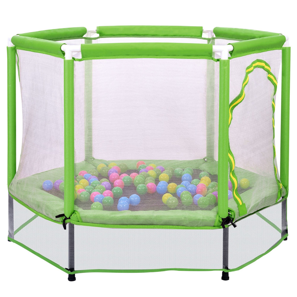 55'' Kids Trampoline with Safety Enclosure Net & Ocean Balls – Indoor Outdoor