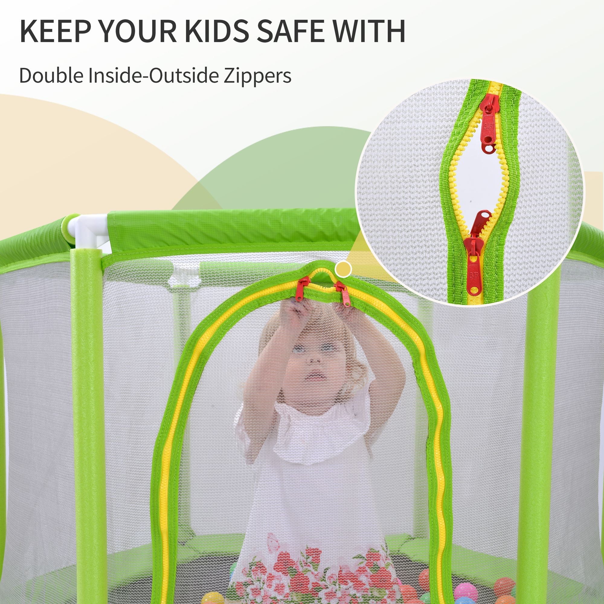 55'' Kids Trampoline with Safety Enclosure Net & Ocean Balls – Indoor Outdoor
